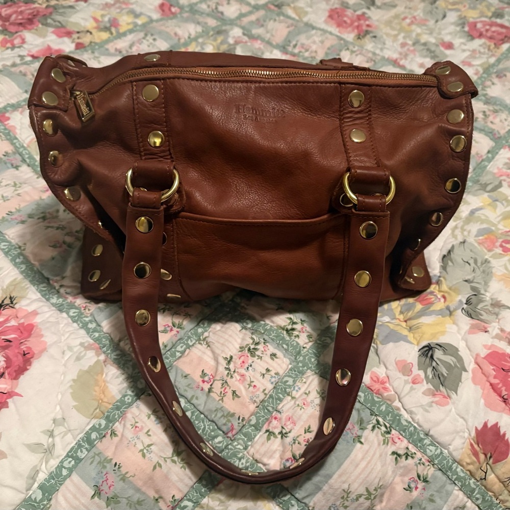 Hammitt Brown and Gold Shoulder Bag with Distressed Leather